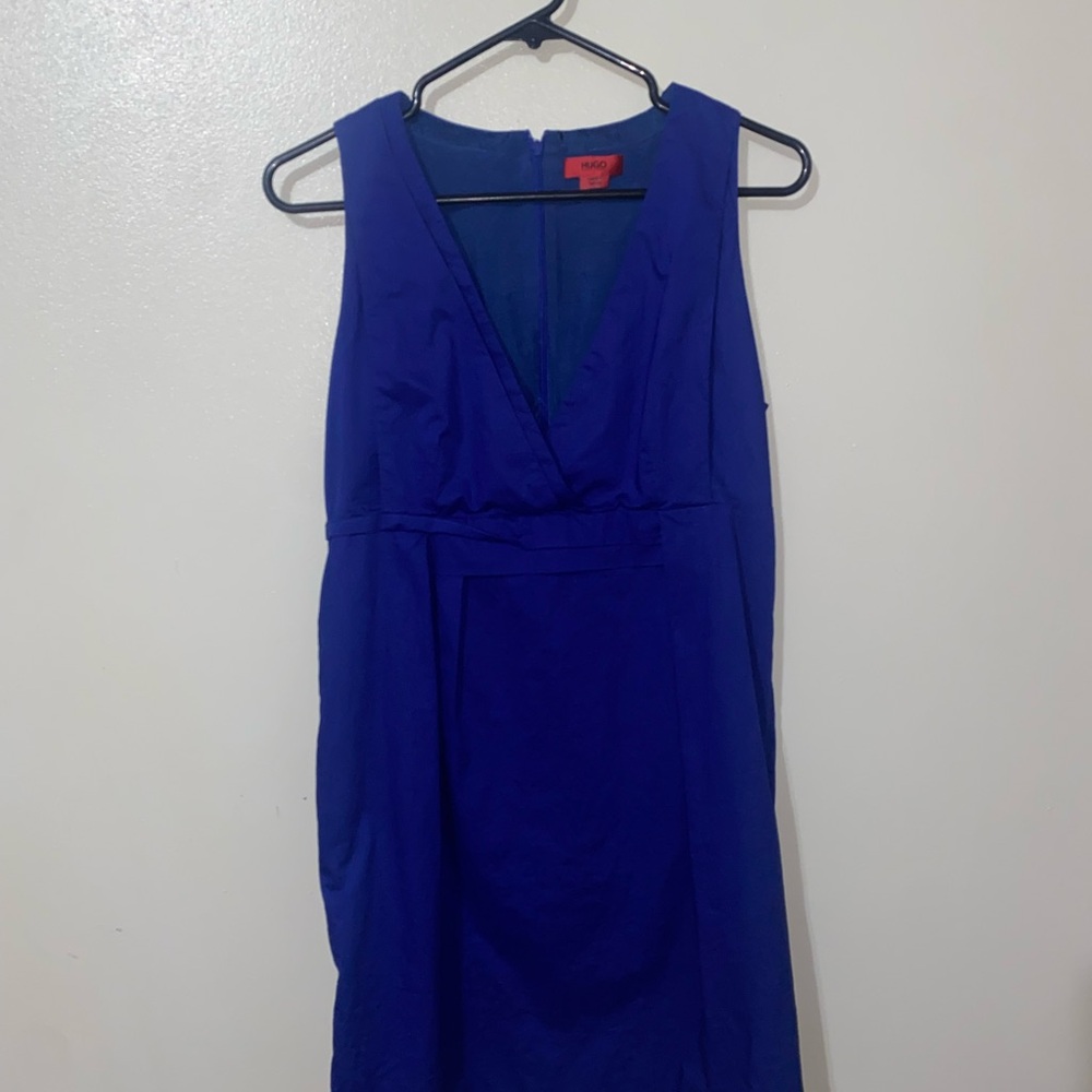 HUGO Royal Blue Sleeveless V-Neck Midi Dress